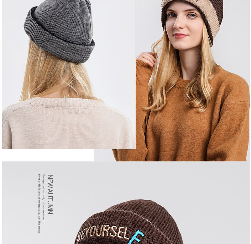 Fashion Coffee Woolen Knit Letter Flanging Cap,Beanies&Others