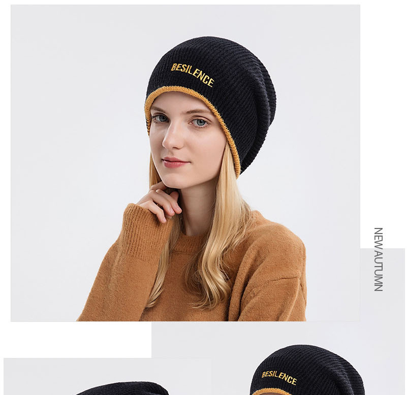 Fashion Black Woolen Knit Letter Flanging Cap,Beanies&Others
