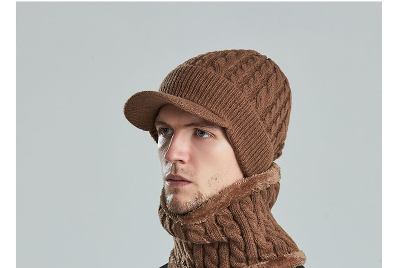 Fashion Khaki Woolen Knitted Long Brim Hat And Scarf Set,Beanies&Others