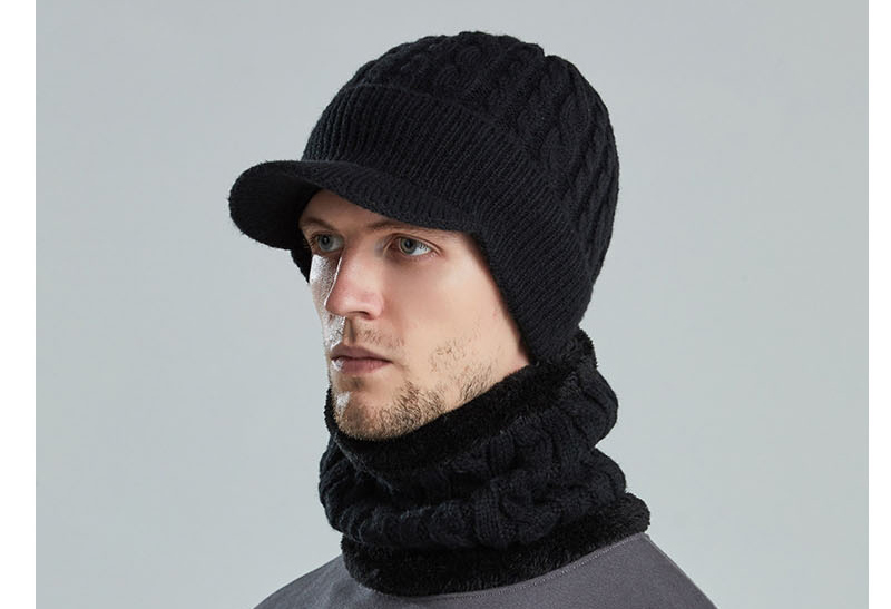 Fashion Black Woolen Knitted Long Brim Hat And Scarf Set,Beanies&Others