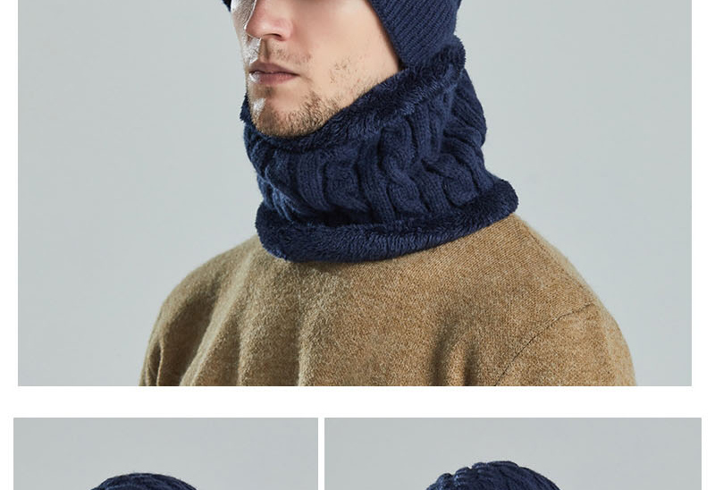 Fashion Navy Woolen Knitted Long Brim Hat And Scarf Set,Beanies&Others