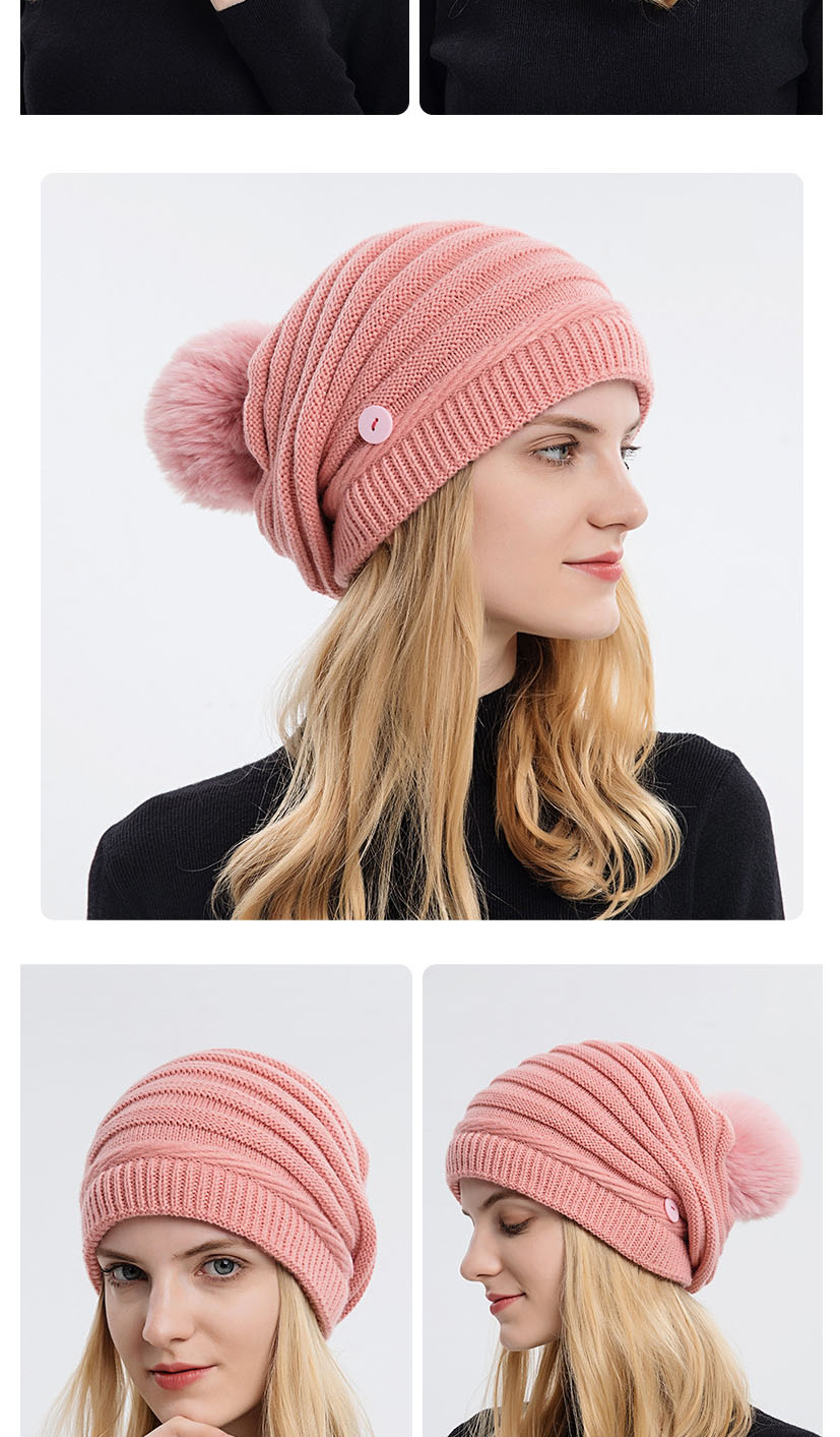 Fashion Fur Ball Single Cap Pink Knitted Wool Ball Cap,Beanies&Others