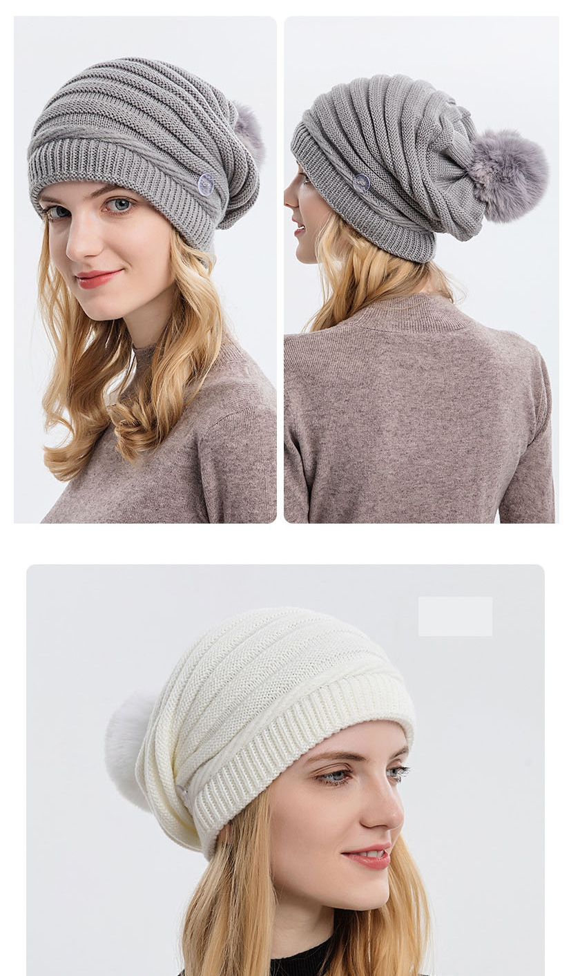 Fashion Fur Ball Single Hat Beige Woolen Knit Wool Ball Cap,Beanies&Others