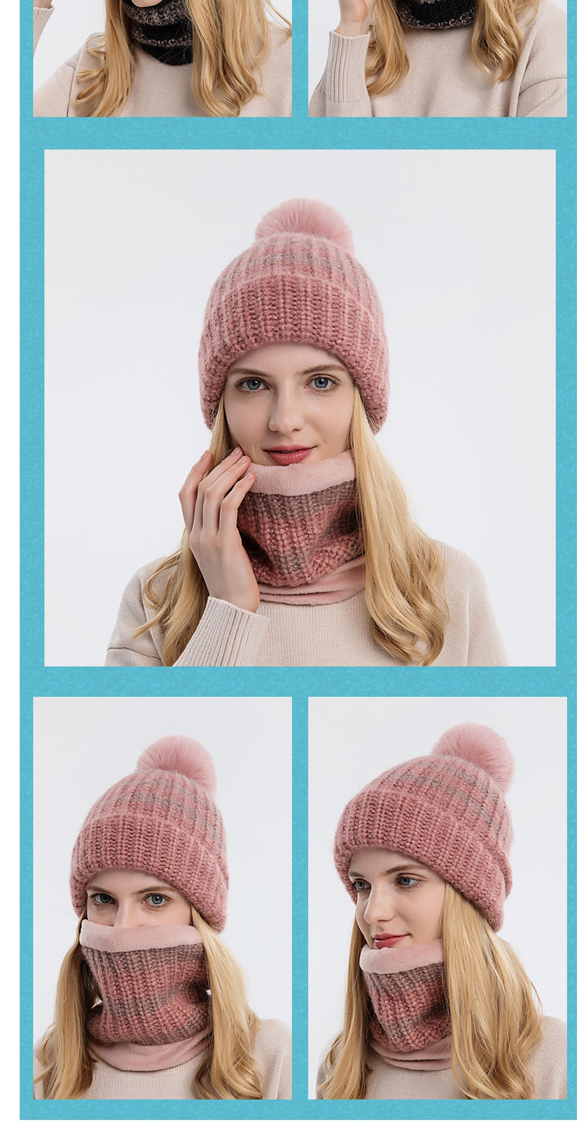 Fashion Adult Pink Two-piece Woolen Knitted Woolen Ball Cap And Scarf,Beanies&Others