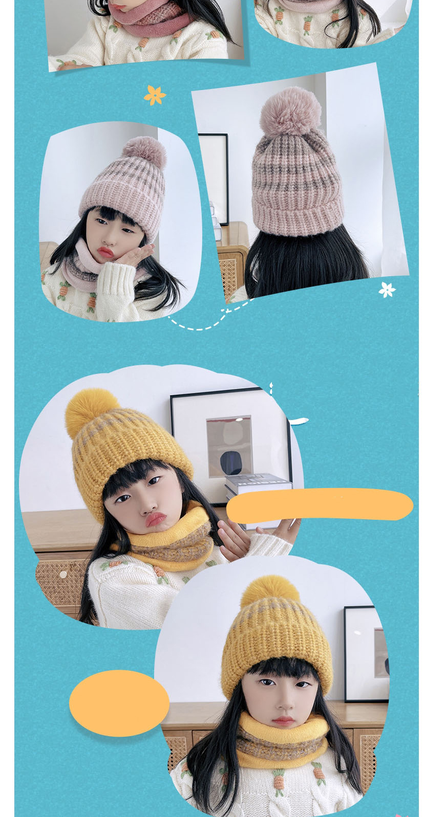 Fashion Adult Khaki Two-piece Woolen Knitted Woolen Ball Cap And Scarf,Beanies&Others