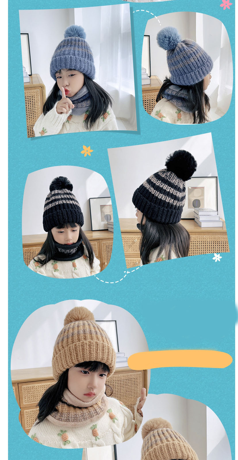 Fashion Adult Skin Powder Two-piece Woolen Knitted Woolen Ball Cap And Scarf,Beanies&Others