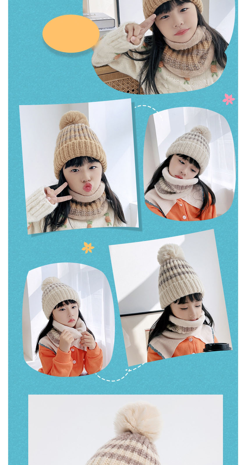 Fashion Adult Skin Powder Two-piece Woolen Knitted Woolen Ball Cap And Scarf,Beanies&Others
