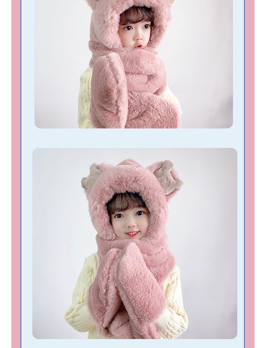 Fashion Skin Powder Plush Hat Scarf Gloves All-in-one Suit With Ears,Beanies&Others