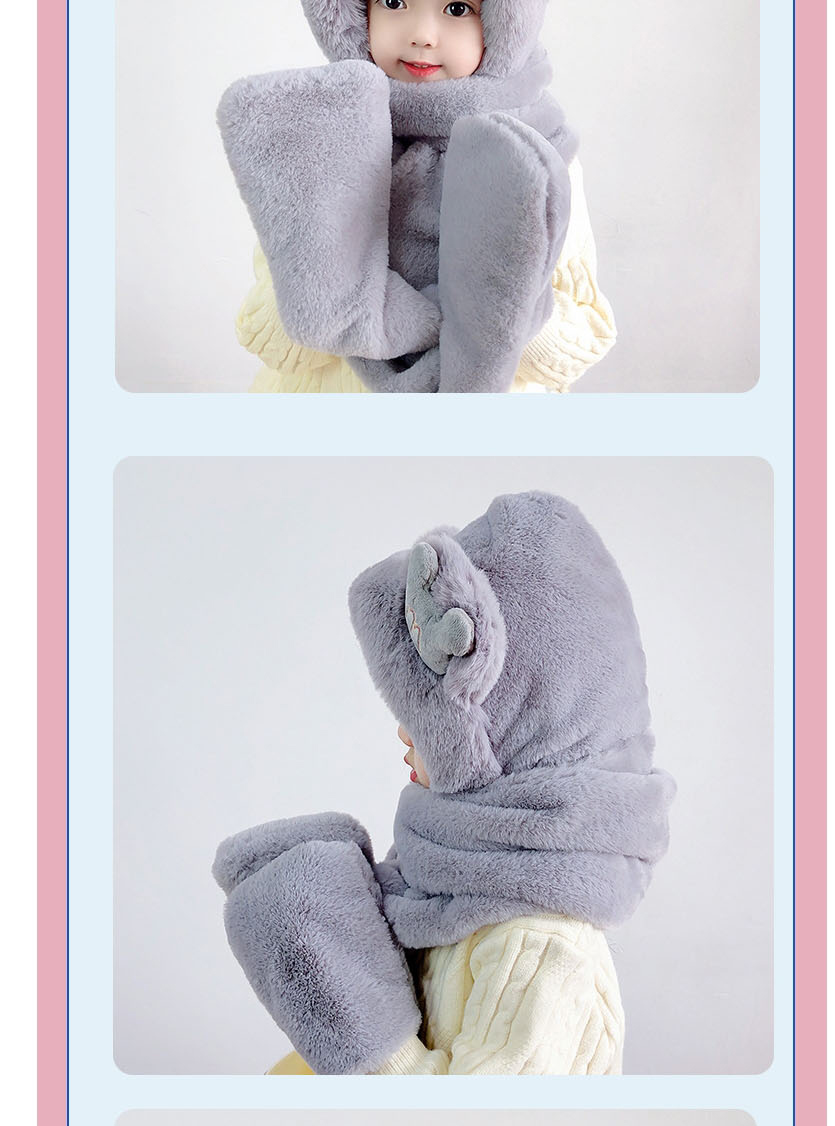 Fashion Grey Plush Hat Scarf And Gloves All-in-one Suit With Ears,Beanies&Others