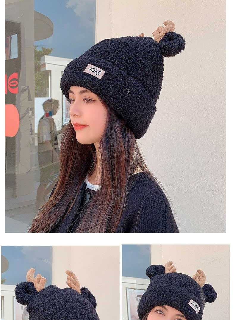 Fashion Coffee Color Christmas Antlers Knitted Wool Beanie,Beanies&Others