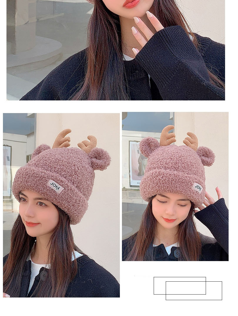 Fashion Milky White Christmas Antlers Knitted Wool Beanie,Beanies&Others