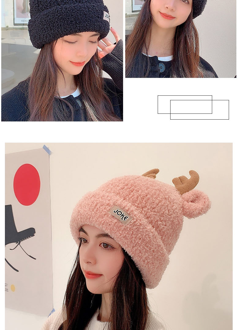 Fashion Pink Christmas Antlers Knitted Wool Hat,Beanies&Others