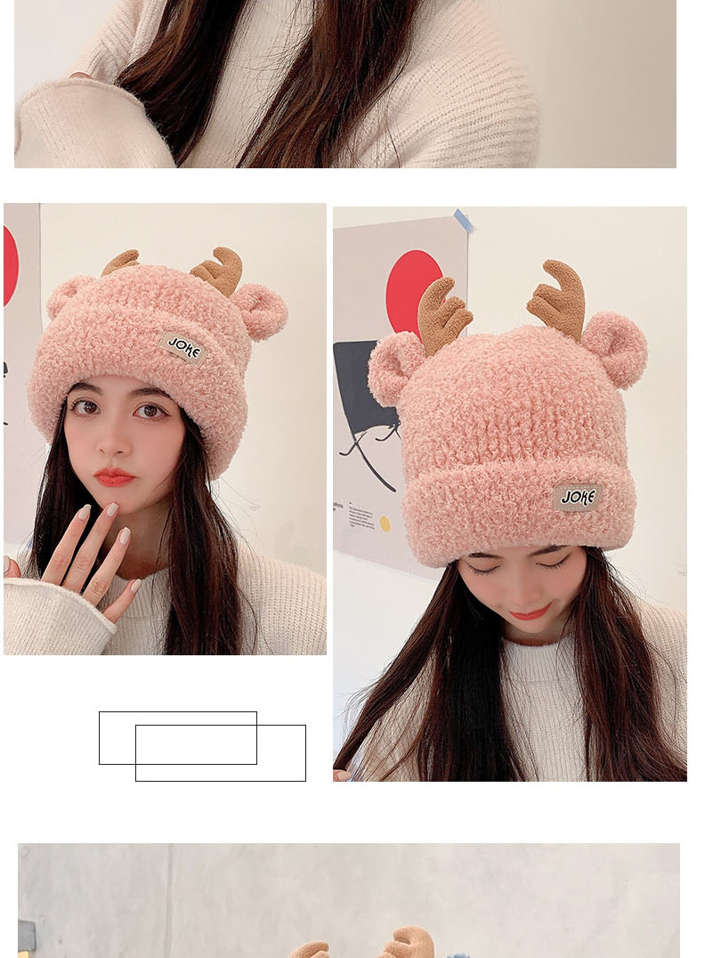 Fashion Pink Christmas Antlers Knitted Wool Hat,Beanies&Others