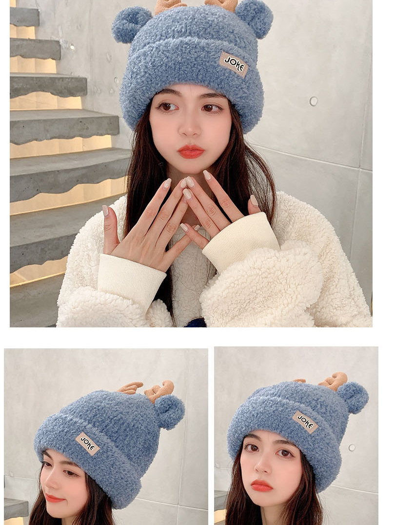 Fashion Blue Christmas Antlers Knitted Wool Beanie,Beanies&Others