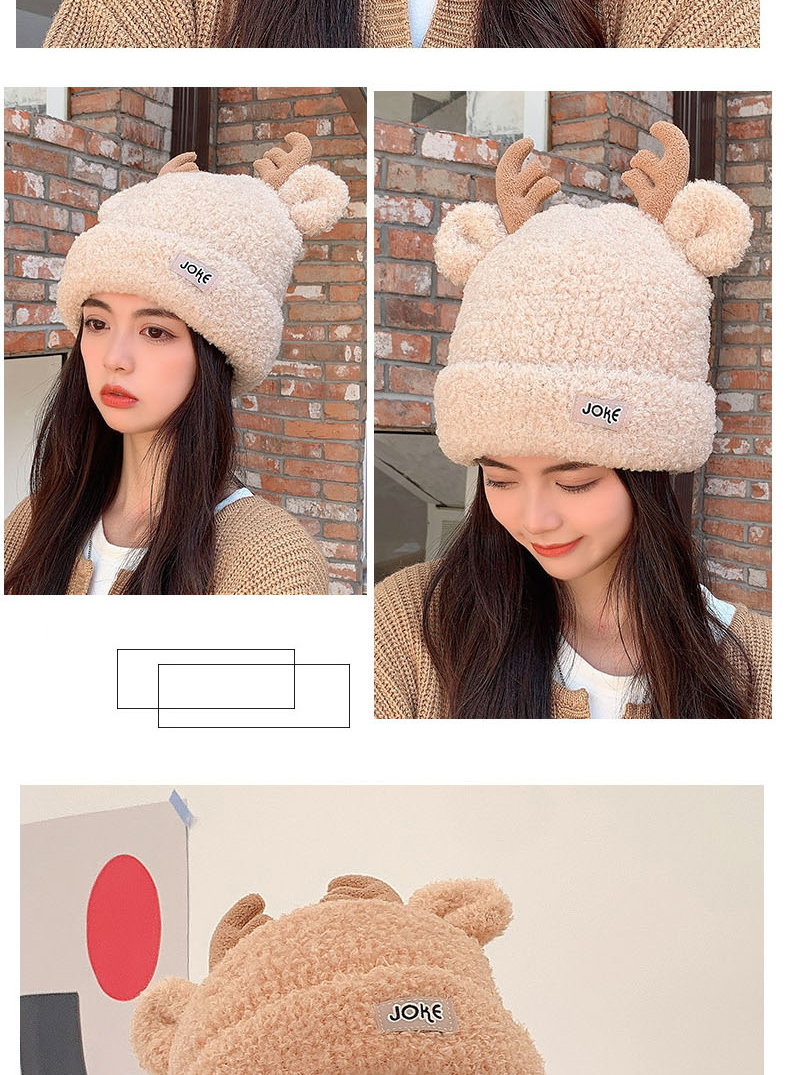 Fashion Beige Christmas Antlers Knitted Wool Beanie,Beanies&Others