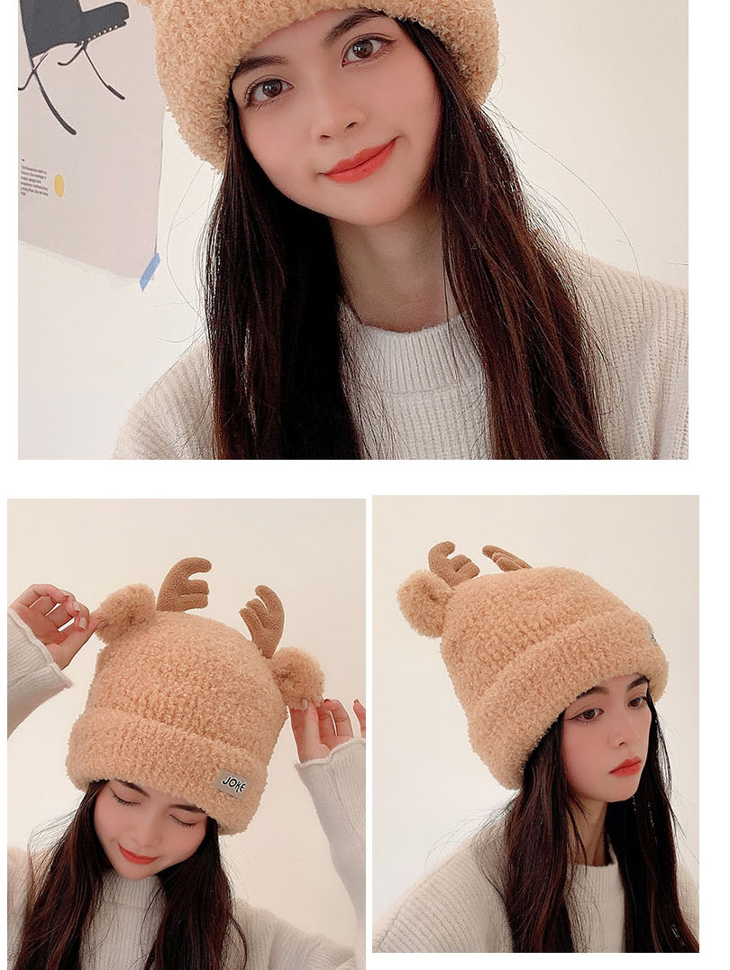 Fashion Khaki Christmas Antlers Knitted Wool Beanie,Beanies&Others