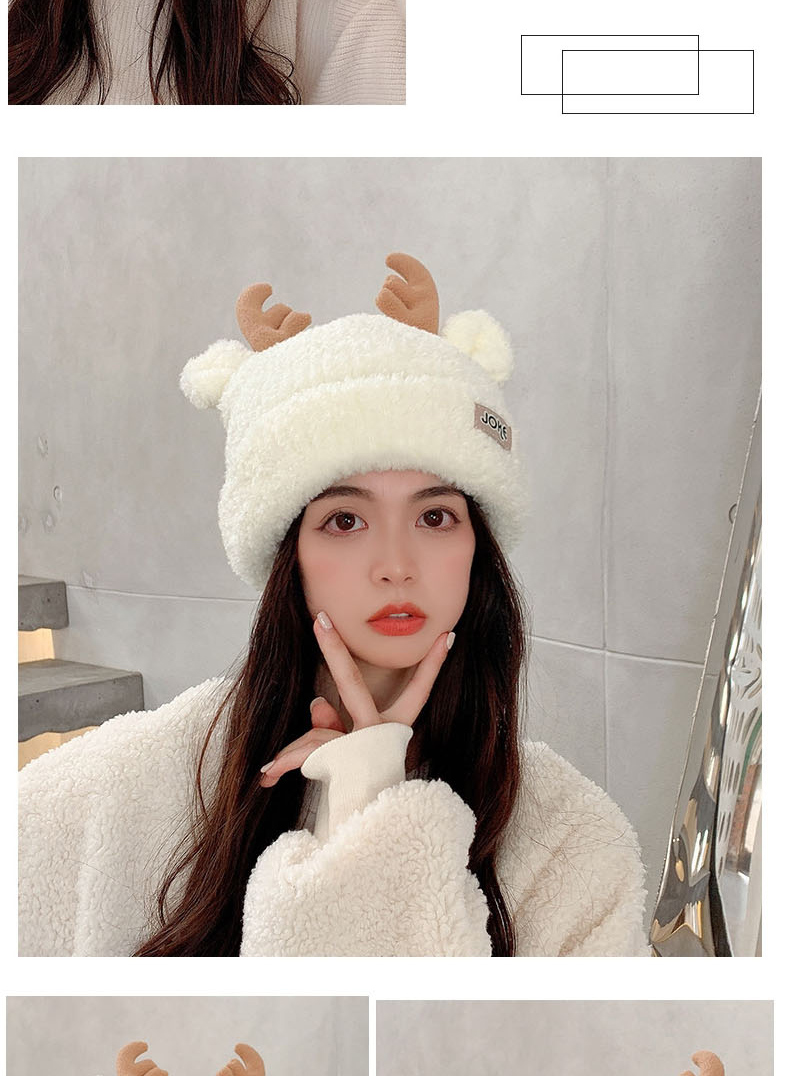 Fashion Beige Christmas Antlers Knitted Wool Beanie,Beanies&Others