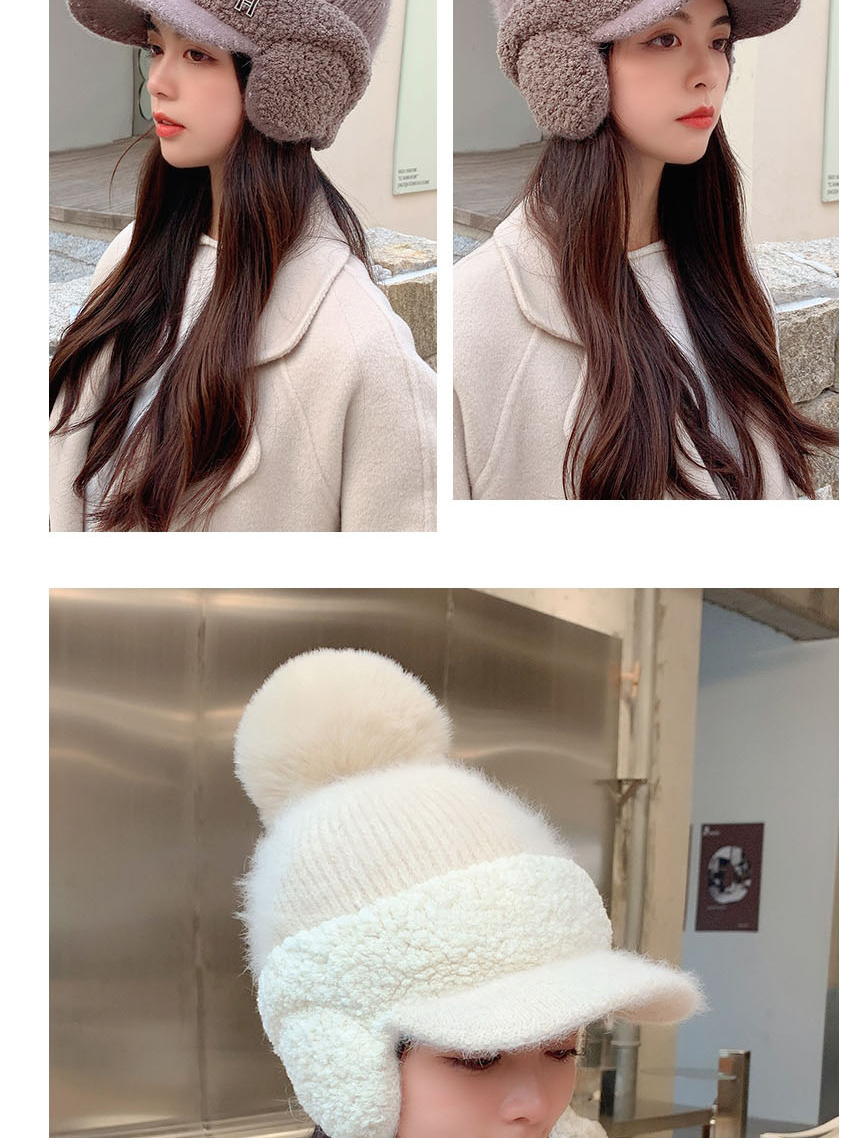 Fashion Milky White Rabbit Fur Knitted Long Brim Fur Ball Ear Cap,Beanies&Others