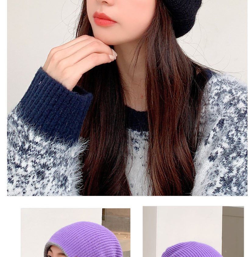 Fashion Double-sided Purple Woolen Knitted Label Double-sided Hood,Beanies&Others