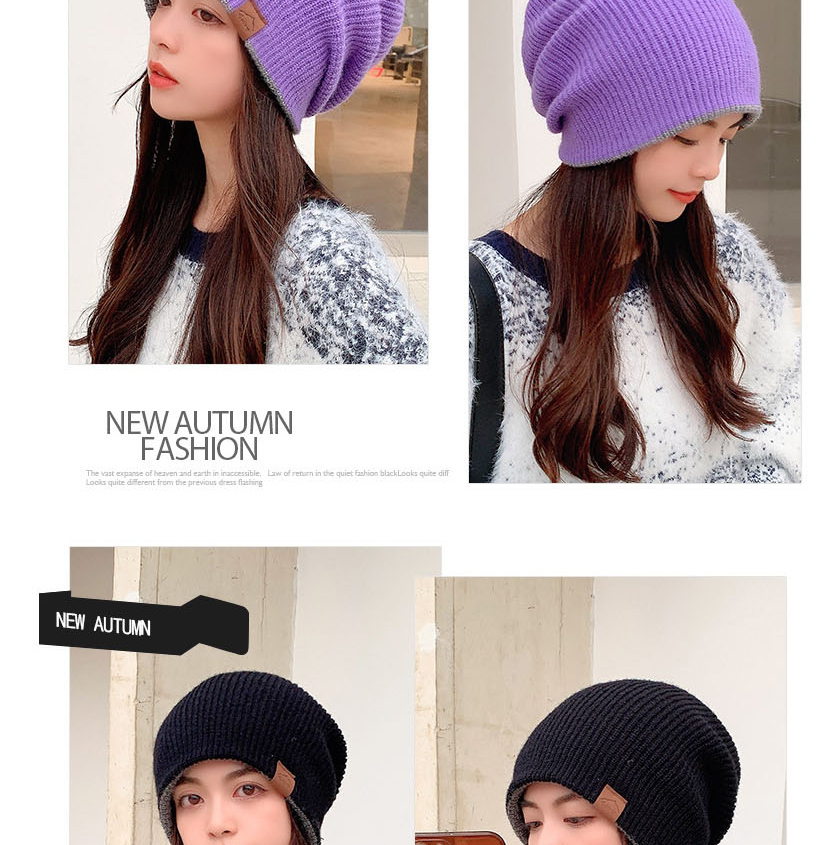 Fashion Double-sided Blue Woolen Knitted Label Double-sided Hood,Beanies&Others