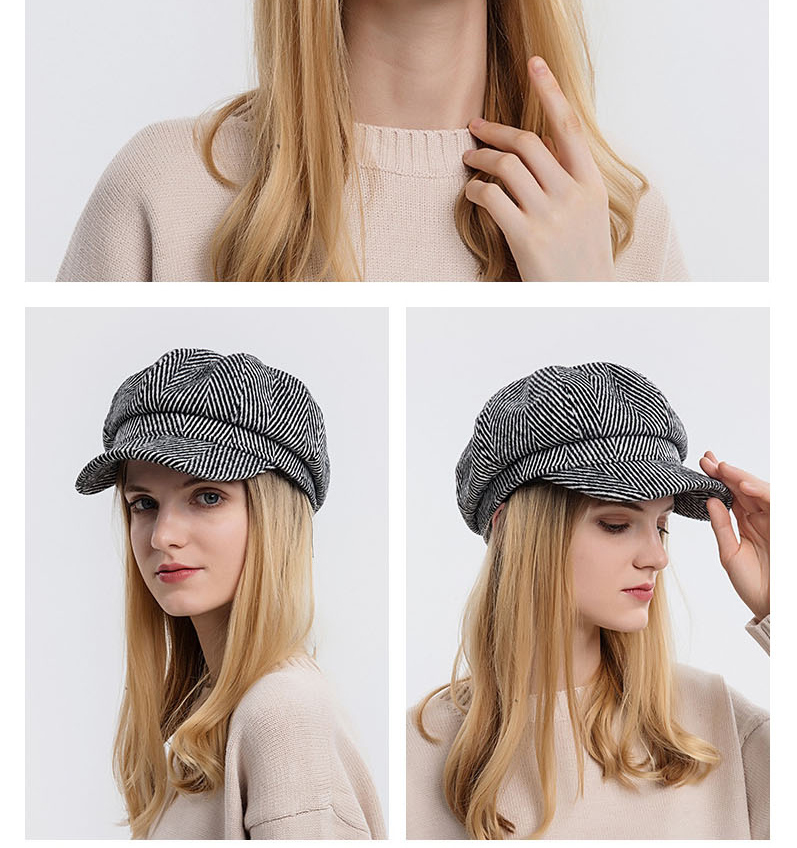Fashion Coffee Color Striped Knitted Octagonal Beret,Beanies&Others