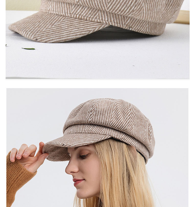 Fashion Coffee Color Striped Knitted Octagonal Beret,Beanies&Others