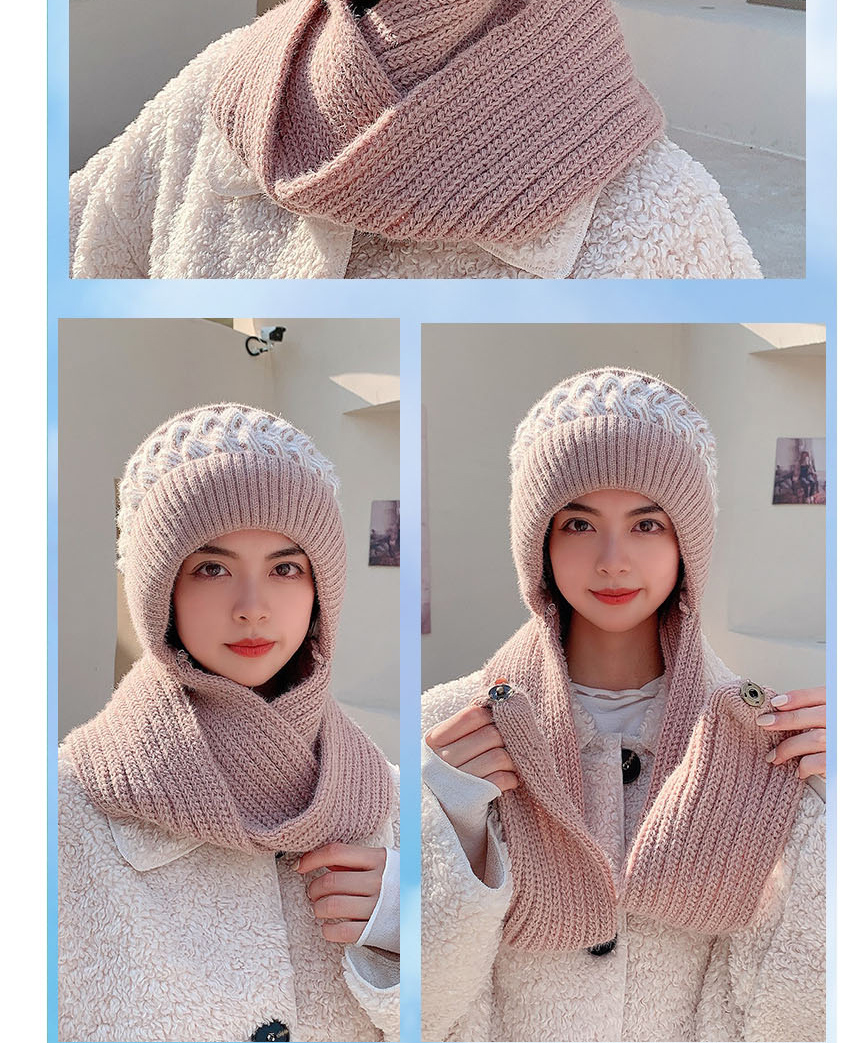 Fashion Adult Pink Woolen Knitted Cap And Scarf All-in-one Suit,Beanies&Others