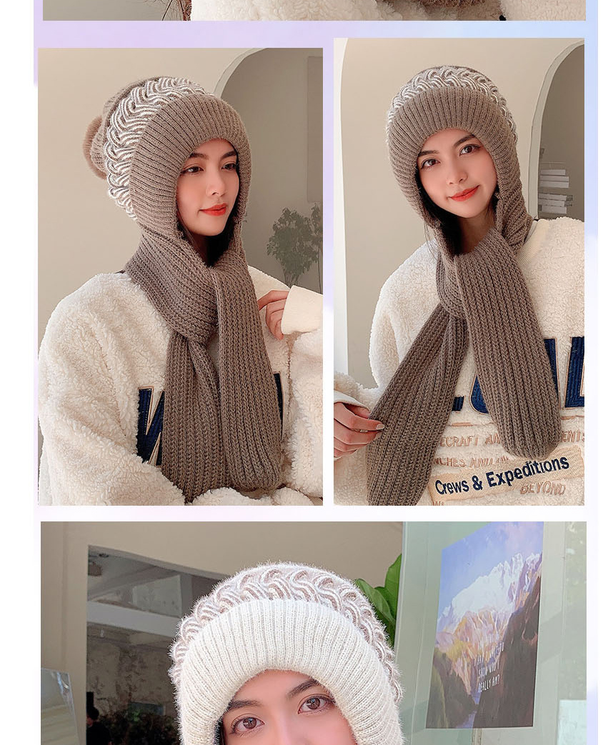 Fashion Adult Milk White All-in-one Set Of Knitted Woolen Cap And Scarf,Beanies&Others
