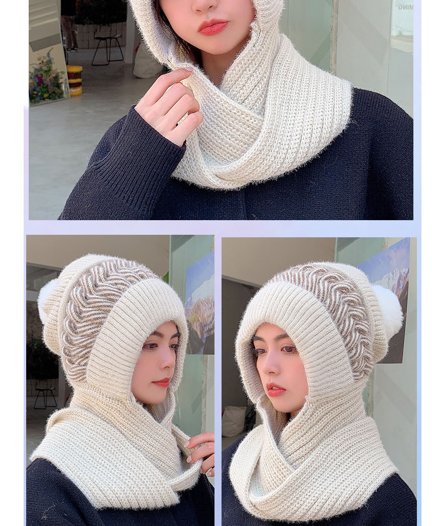 Fashion Adult Milk White All-in-one Set Of Knitted Woolen Cap And Scarf,Beanies&Others