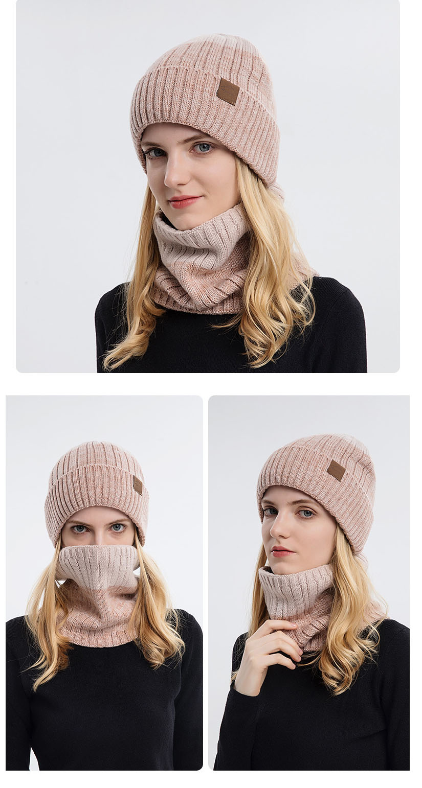 Fashion Two-color (black) Woolen Knitted Flanging Pullover Cap And Scarf Set,Beanies&Others