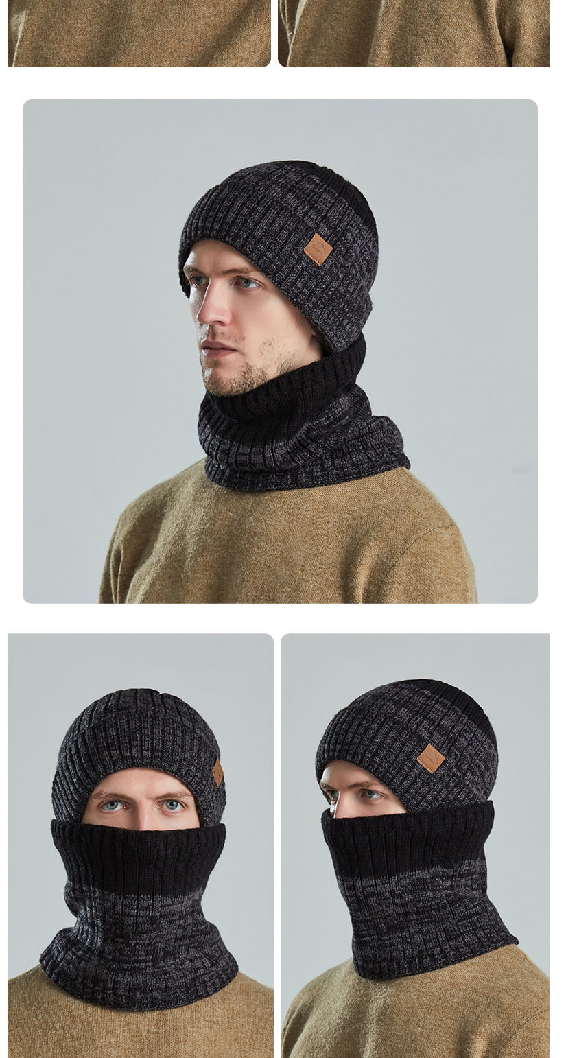 Fashion Two-color (black) Woolen Knitted Flanging Pullover Cap And Scarf Set,Beanies&Others