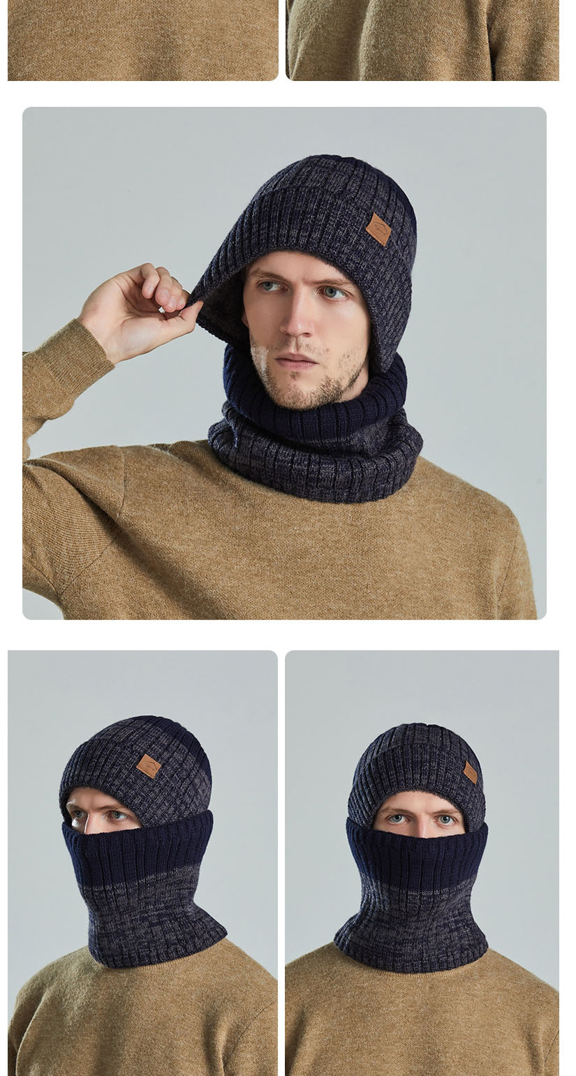 Fashion Two-color (navy) Woolen Knitted Flanging Pullover Cap And Scarf Set,Beanies&Others