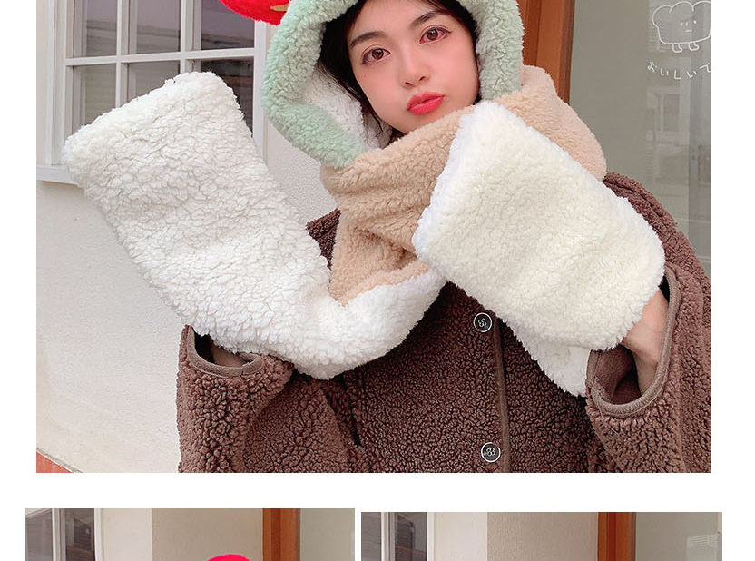 Fashion Pink Lamb Wool Strawberry Ears Scarf Hat Gloves All-in-one Suit,Beanies&Others