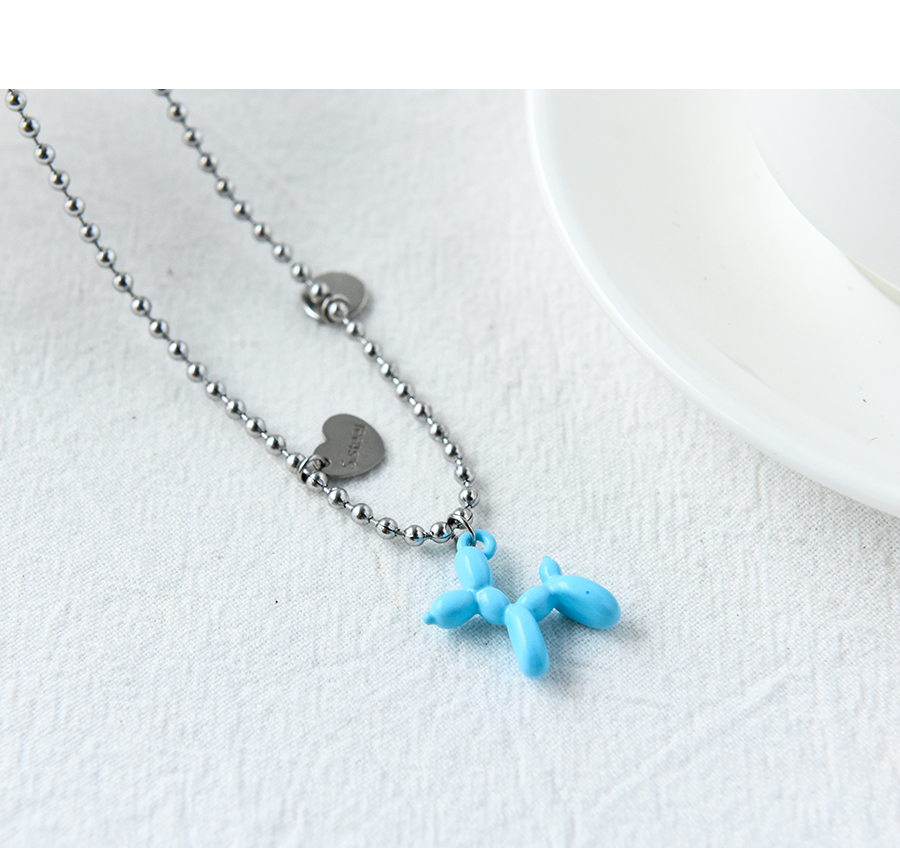 Fashion Dark Blue Alloy Round Bead Chain Puppy Necklace,Pendants