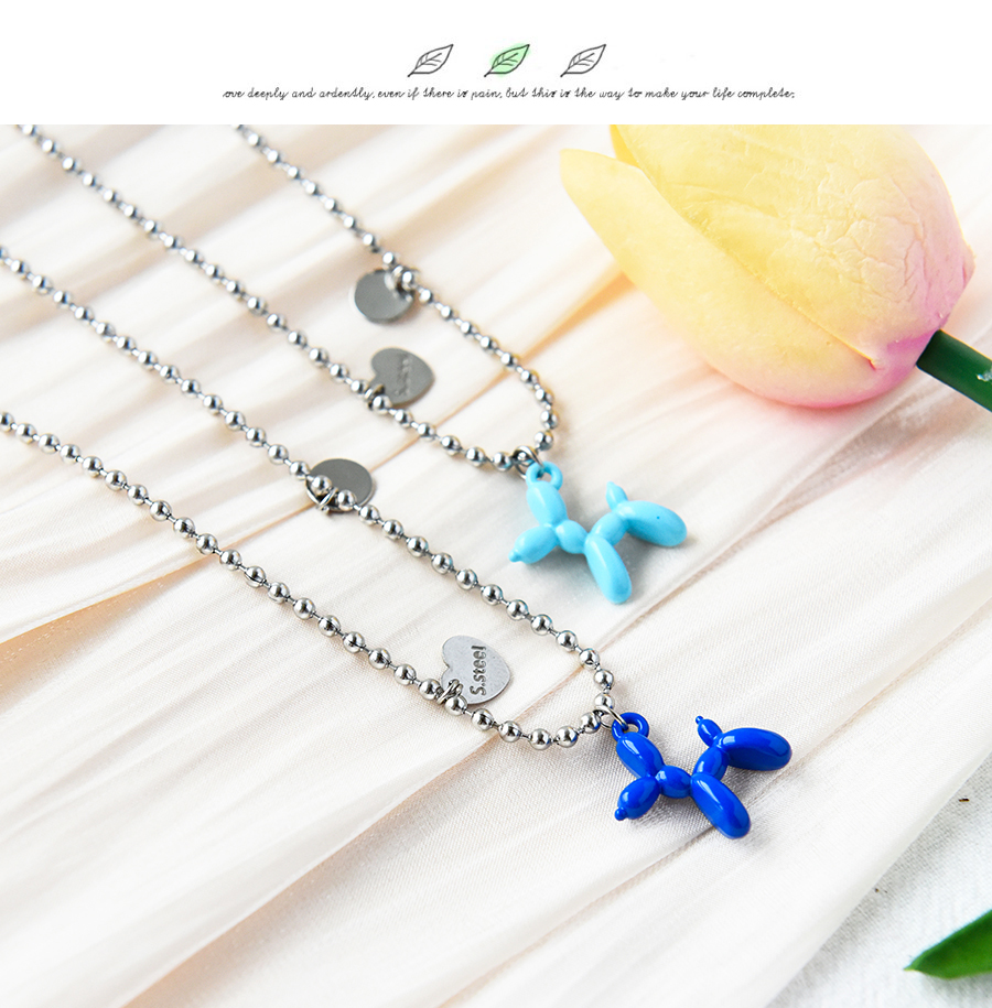 Fashion Blue Alloy Round Bead Chain Puppy Necklace,Pendants