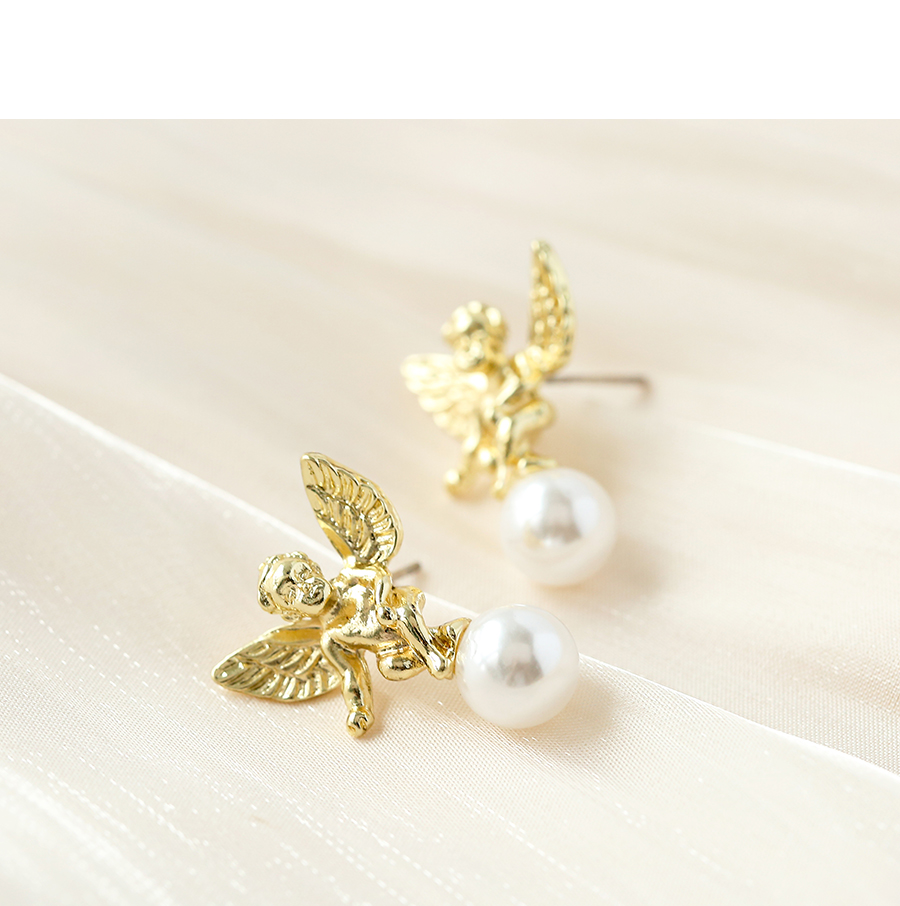 Fashion Gold Alloy Pearl Angel Stud Earrings,Stud Earrings