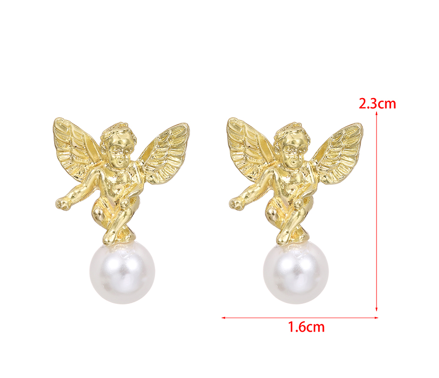 Fashion Gold Alloy Pearl Angel Stud Earrings,Stud Earrings