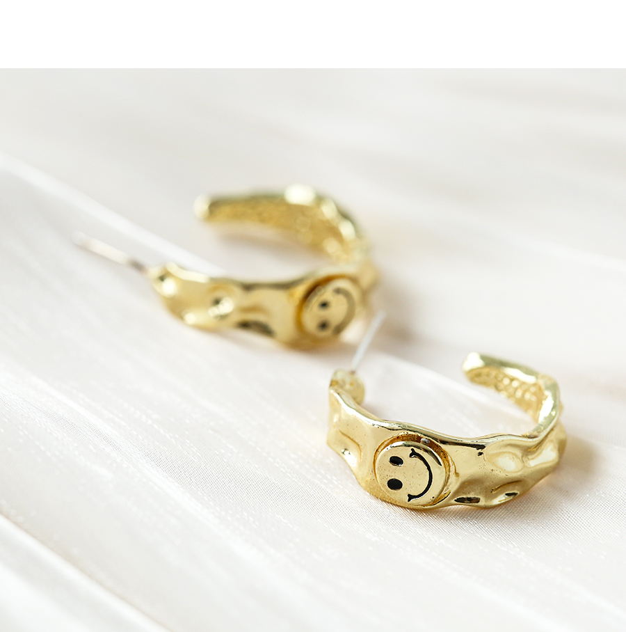Fashion Gold Alloy Geometric Smiley Earrings,Hoop Earrings