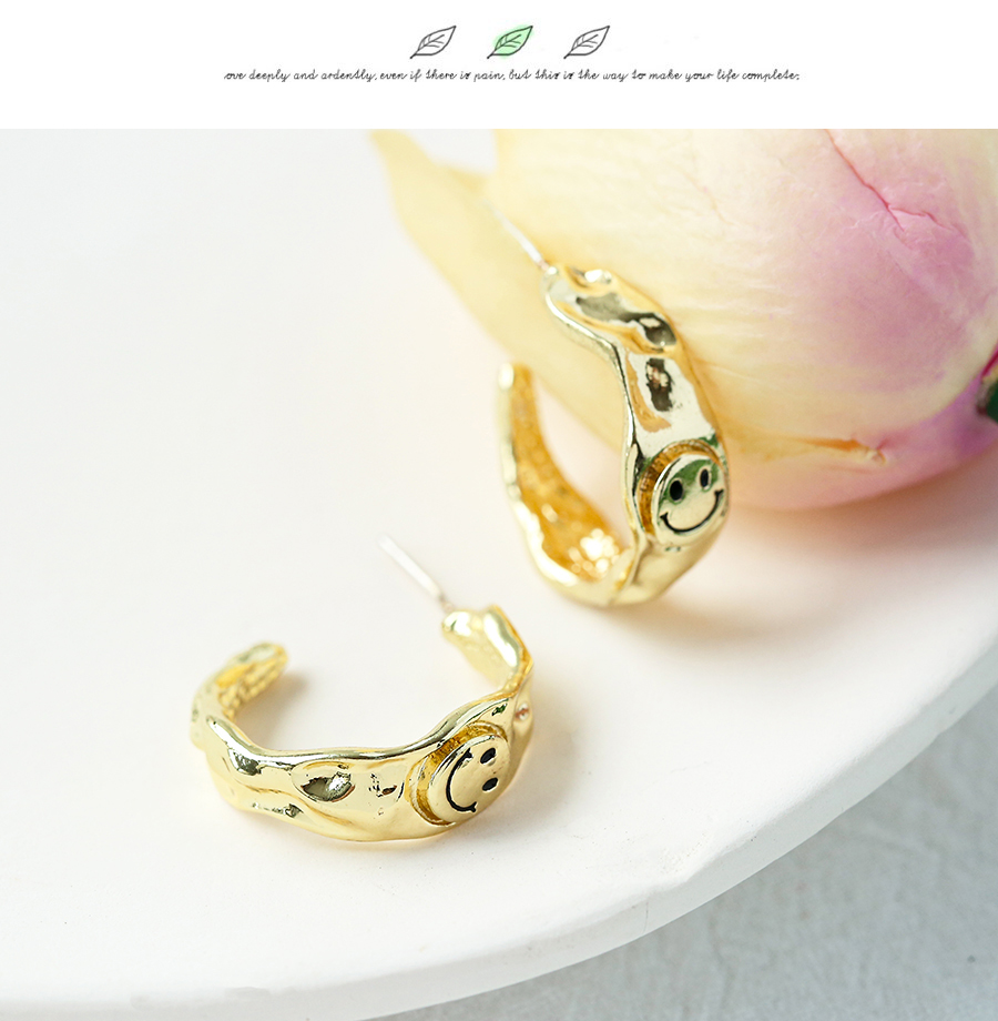 Fashion Gold Alloy Geometric Smiley Earrings,Hoop Earrings