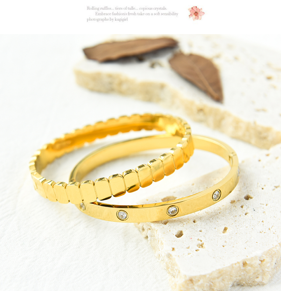 Fashion Gold Titanium Steel Inlaid Zirconium Geometric Bracelet,Bracelets