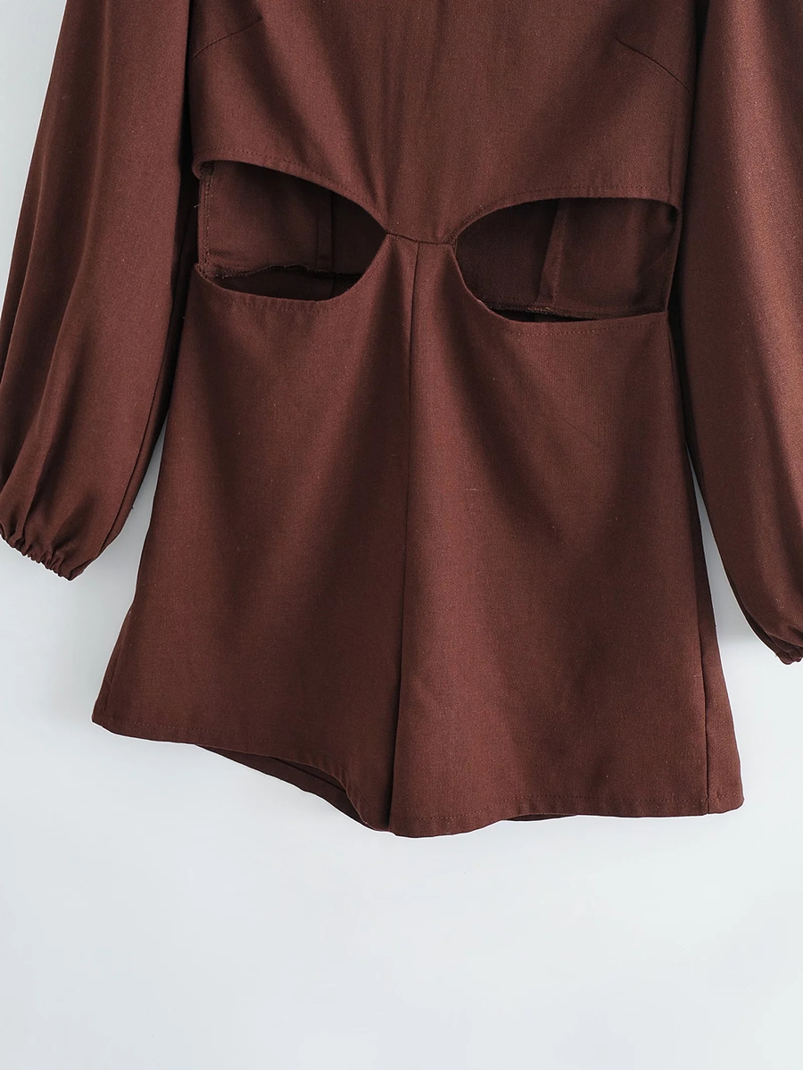 Fashion Brown Cotton And Linen Cut-waist Jumpsuit,Tank Tops & Camis