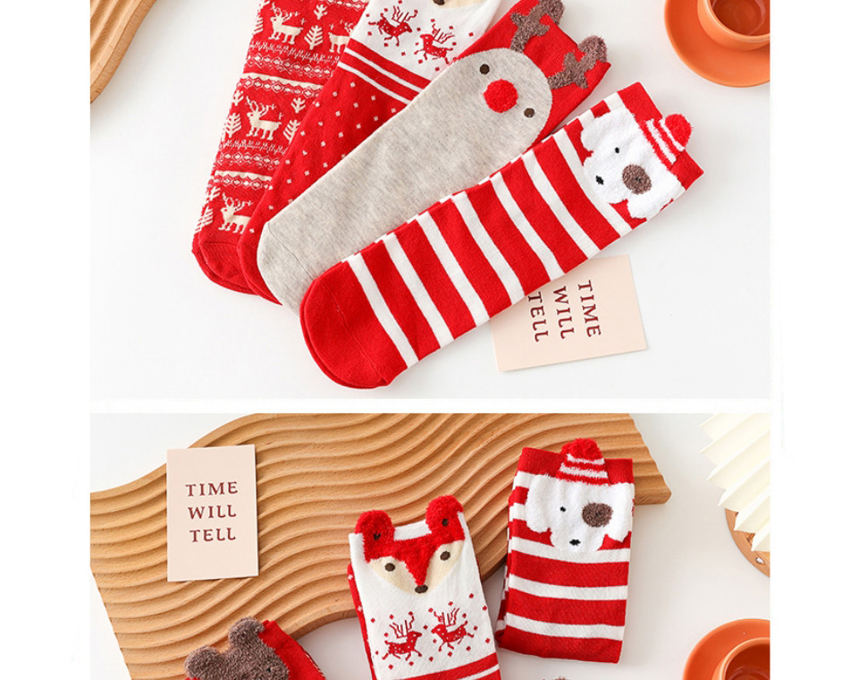 Fashion B Boxed Yellow Bear Christmas Print Knit Socks,Fashion Socks