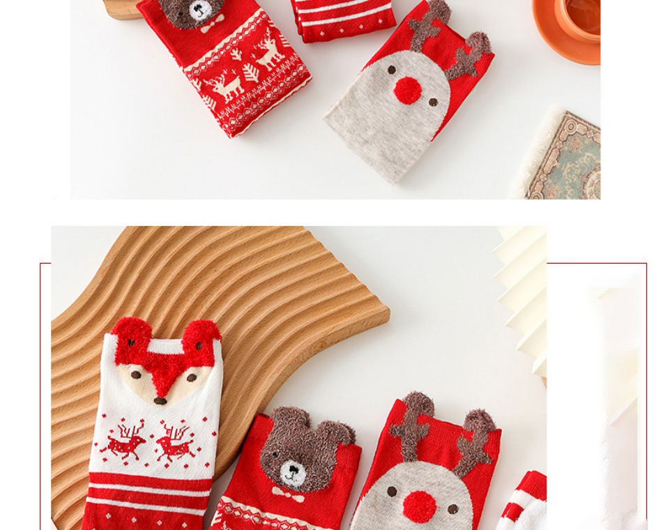 Fashion A Boxed Little Fox Christmas Print Knit Socks,Fashion Socks