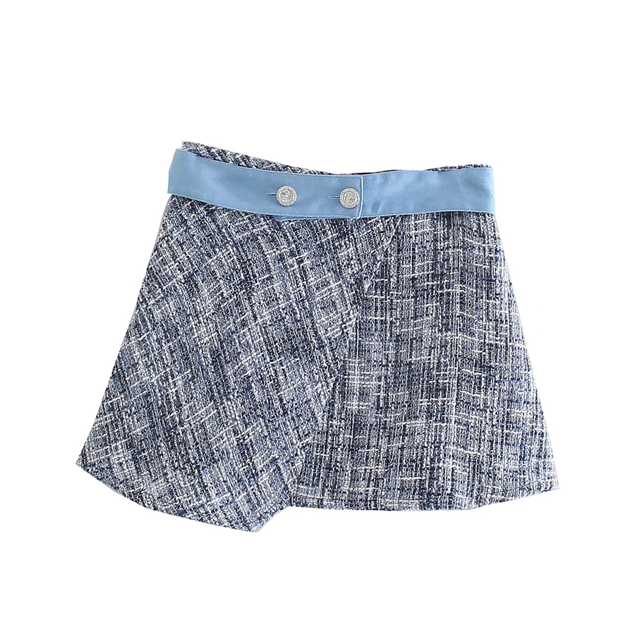 Fashion Blue Line Texture Double Button Skirt,Skirts