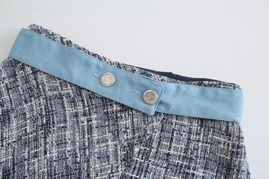 Fashion Blue Line Texture Double Button Skirt,Skirts