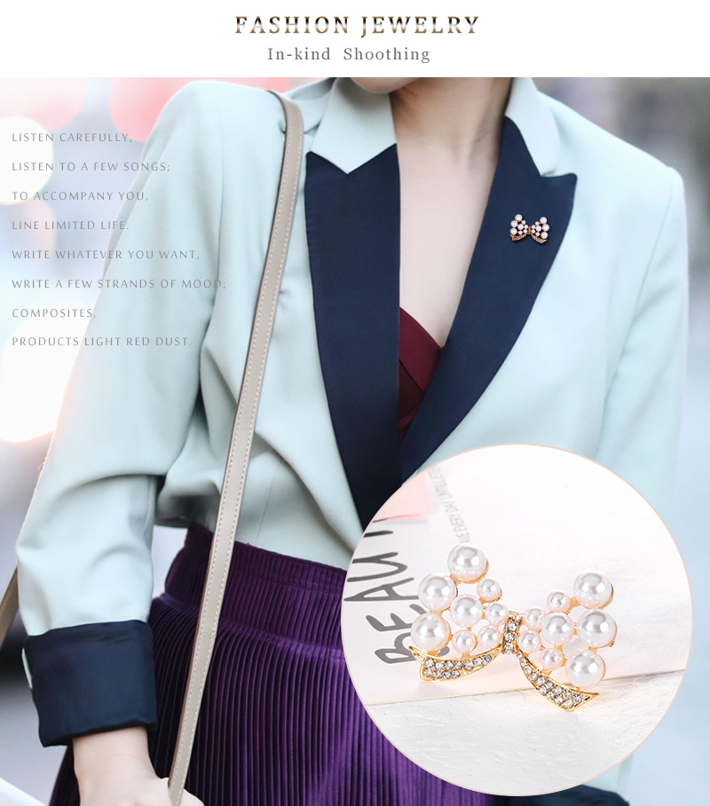 Fashion Gold Color Alloy Diamond Pearl Bow Brooch,Korean Brooches