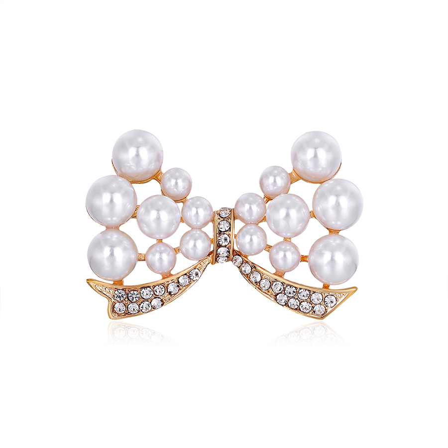 Fashion Gold Color Alloy Diamond Pearl Bow Brooch,Korean Brooches