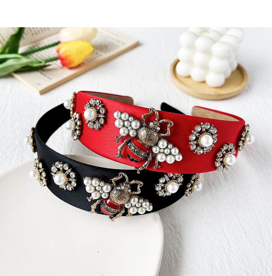Fashion Rose Red Fabric Alloy Diamond-studded Insect Headband,Head Band