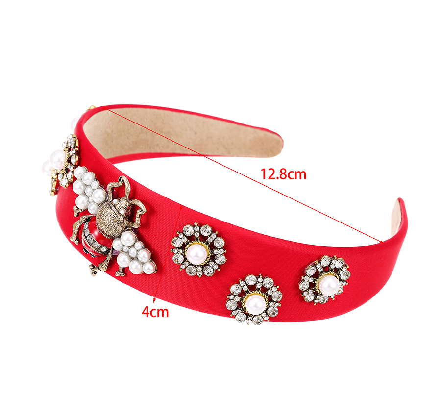 Fashion Rose Red Fabric Alloy Diamond-studded Insect Headband,Head Band