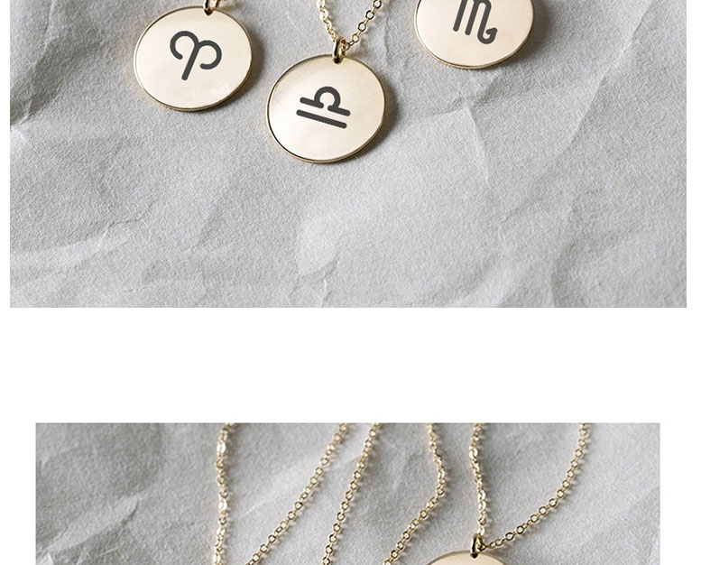 Fashion Steel Color Xz-31 Leo Stainless Steel Round Glossy Lettering Constellation Necklace,Necklaces
